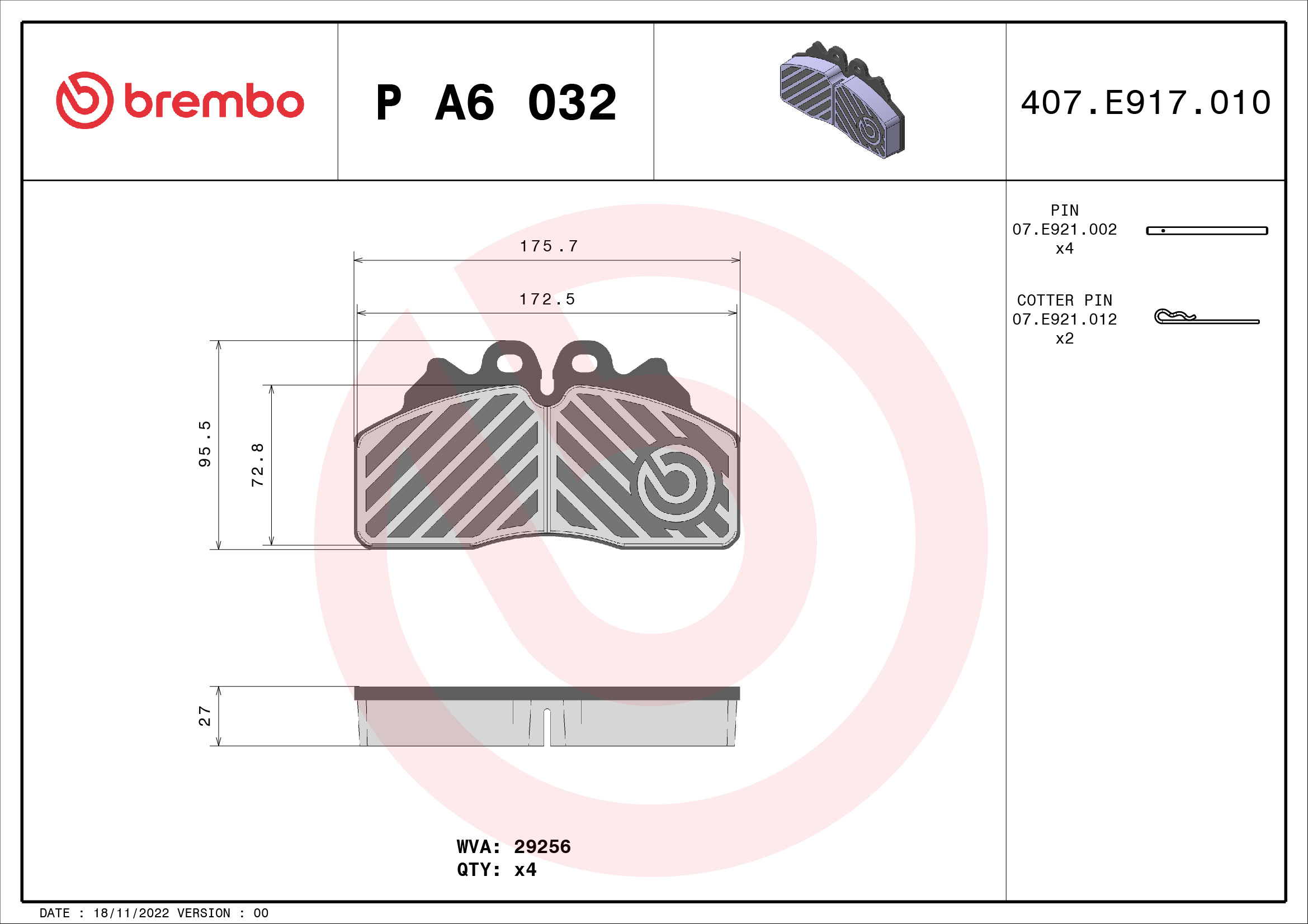 set placute frana,frana disc P A6 032 BREMBO