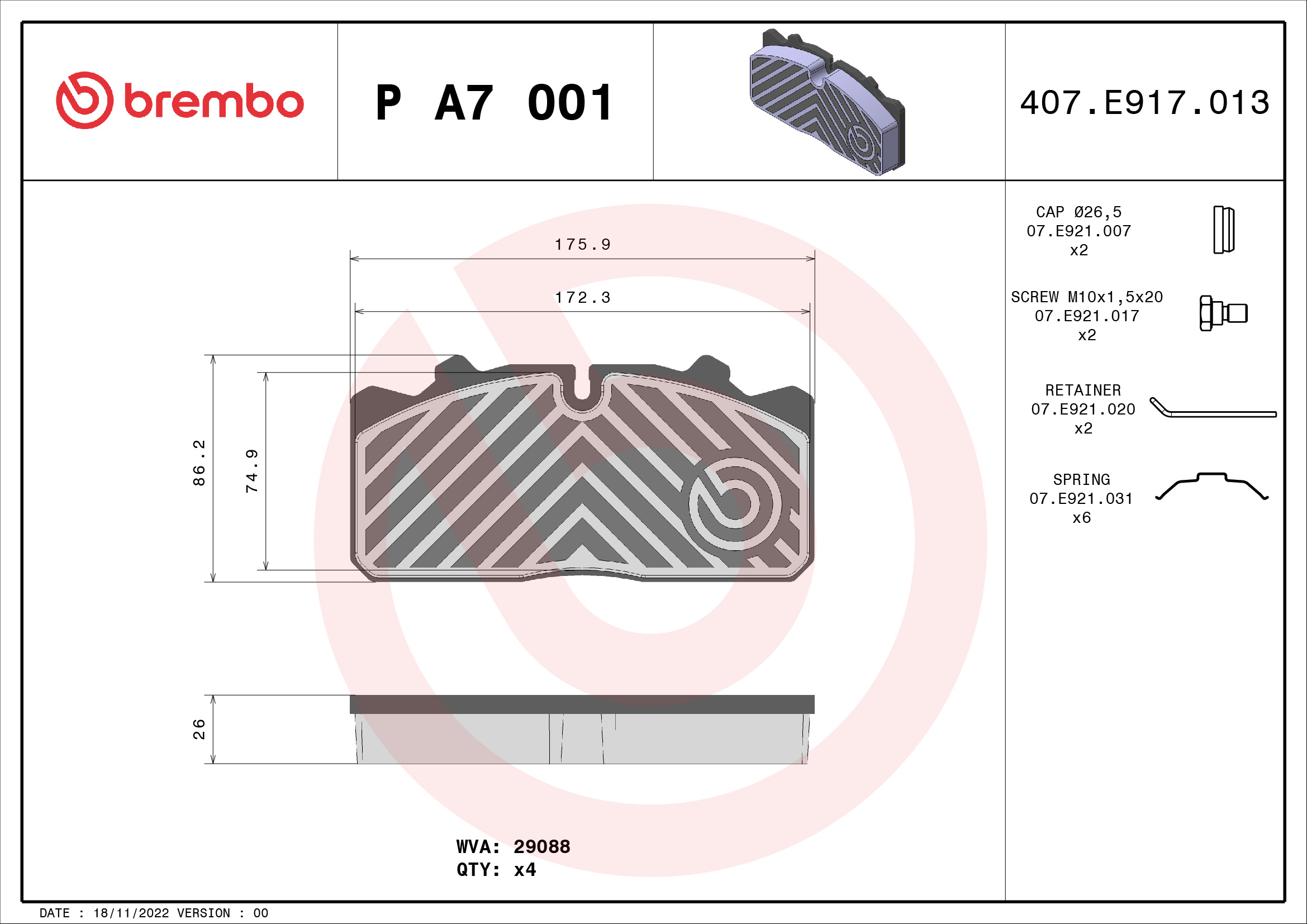 set placute frana,frana disc P A7 001 BREMBO