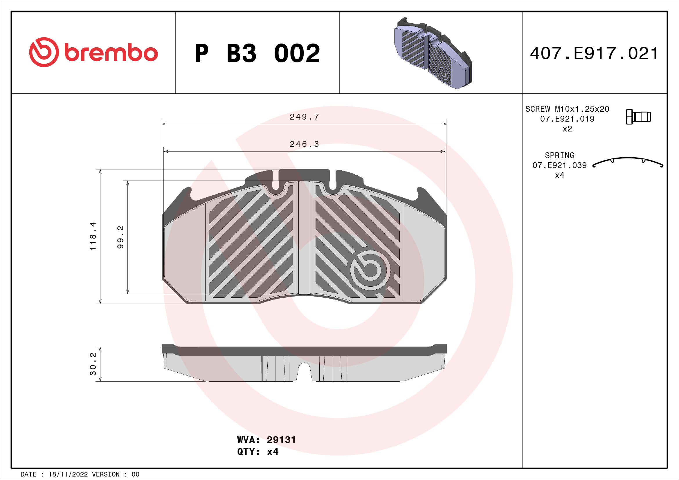 set placute frana,frana disc P B3 002 BREMBO