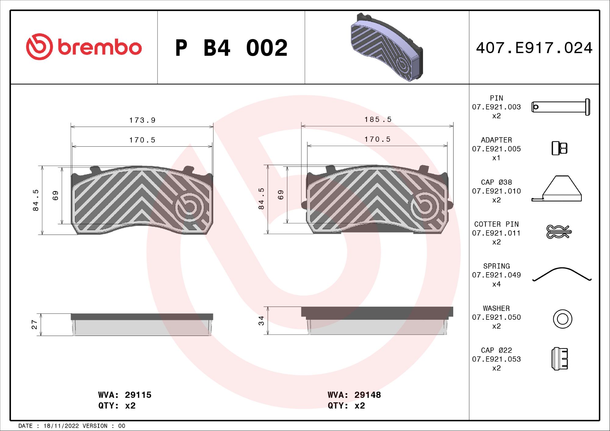 set placute frana,frana disc P B4 002 BREMBO