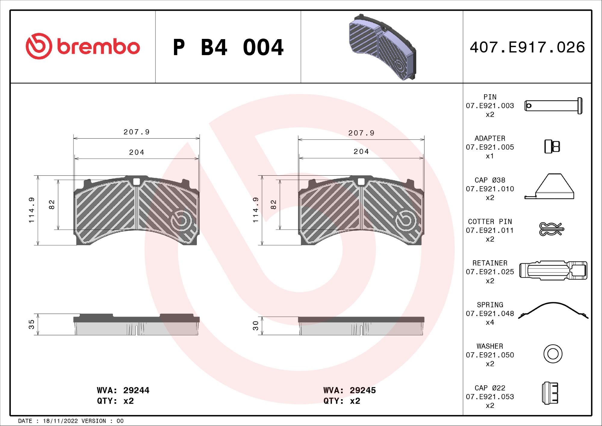 Set placute frana,frana disc P B4 004 BREMBO