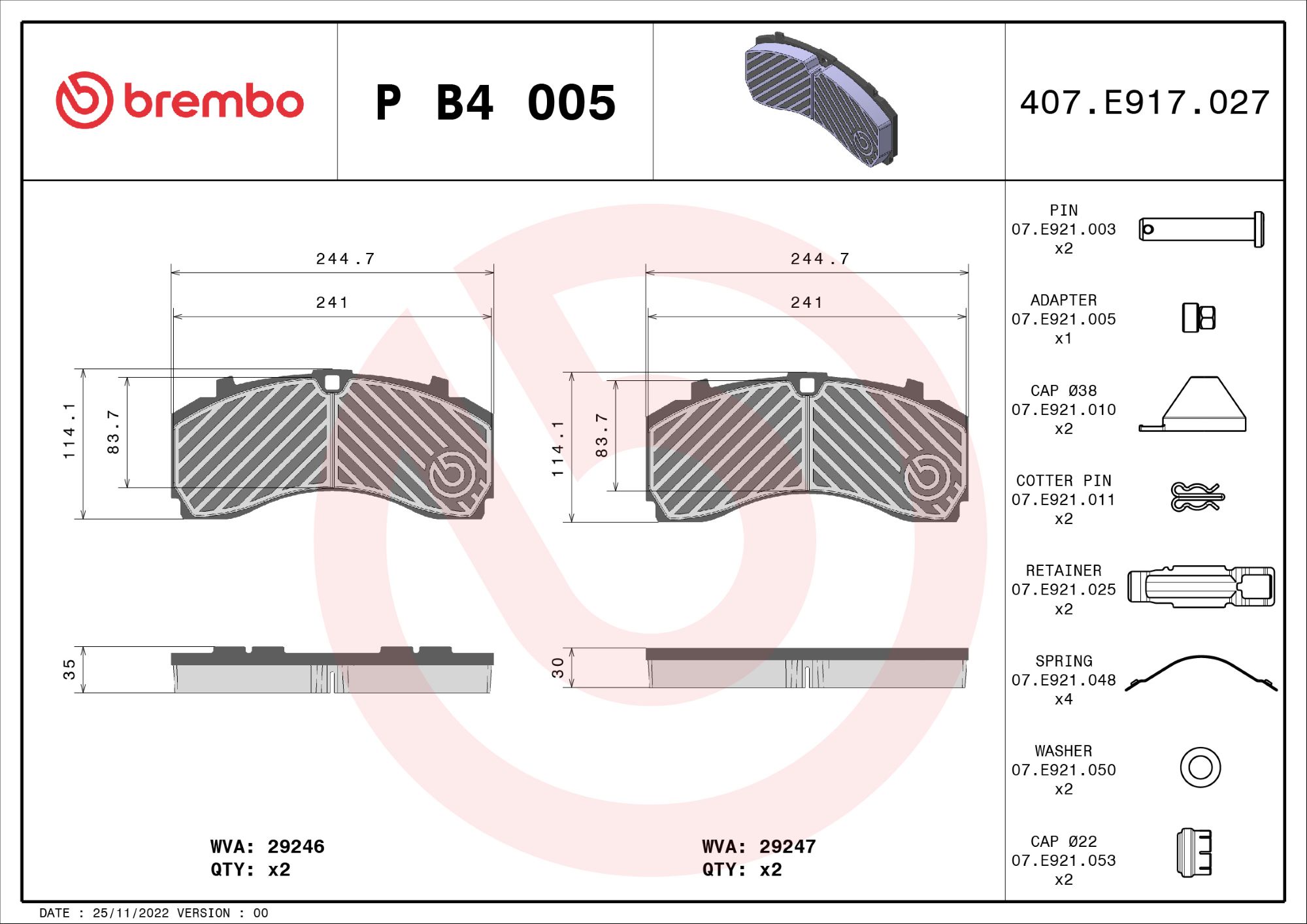 Set placute frana,frana disc P B4 005 BREMBO