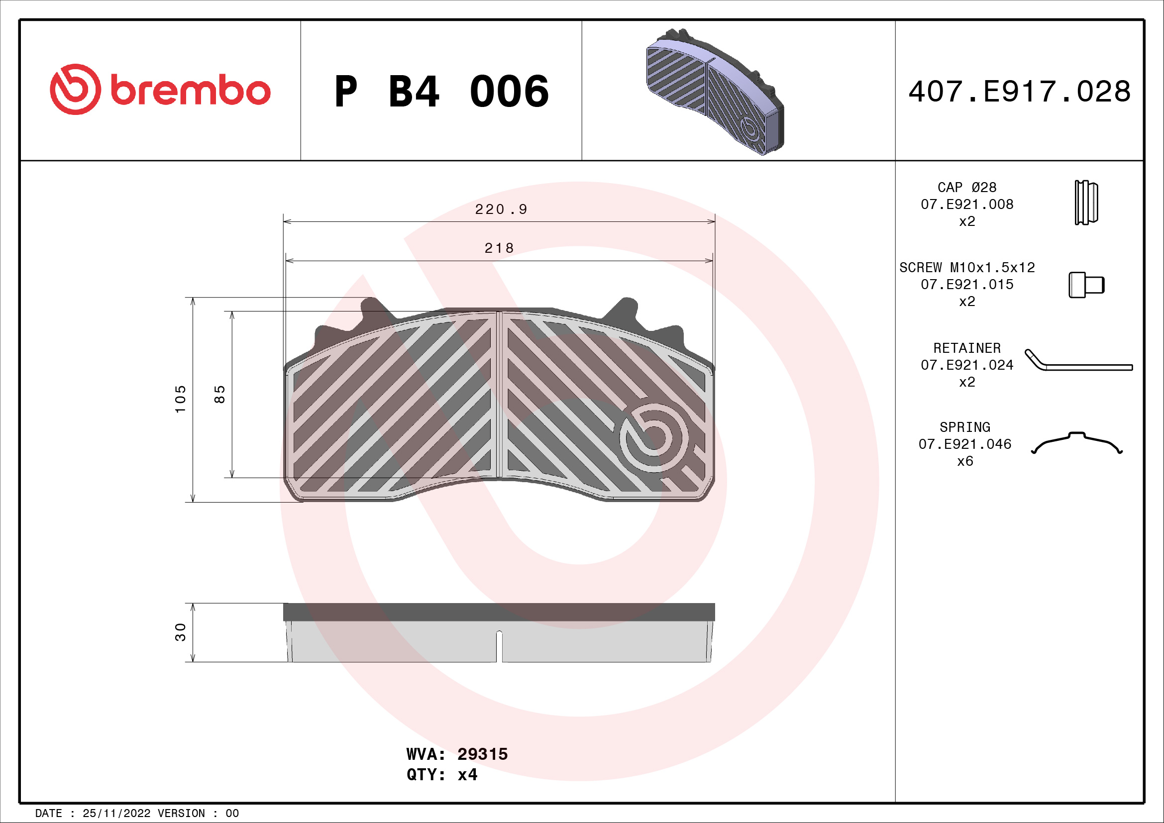 Set placute frana,frana disc P B4 006 BREMBO