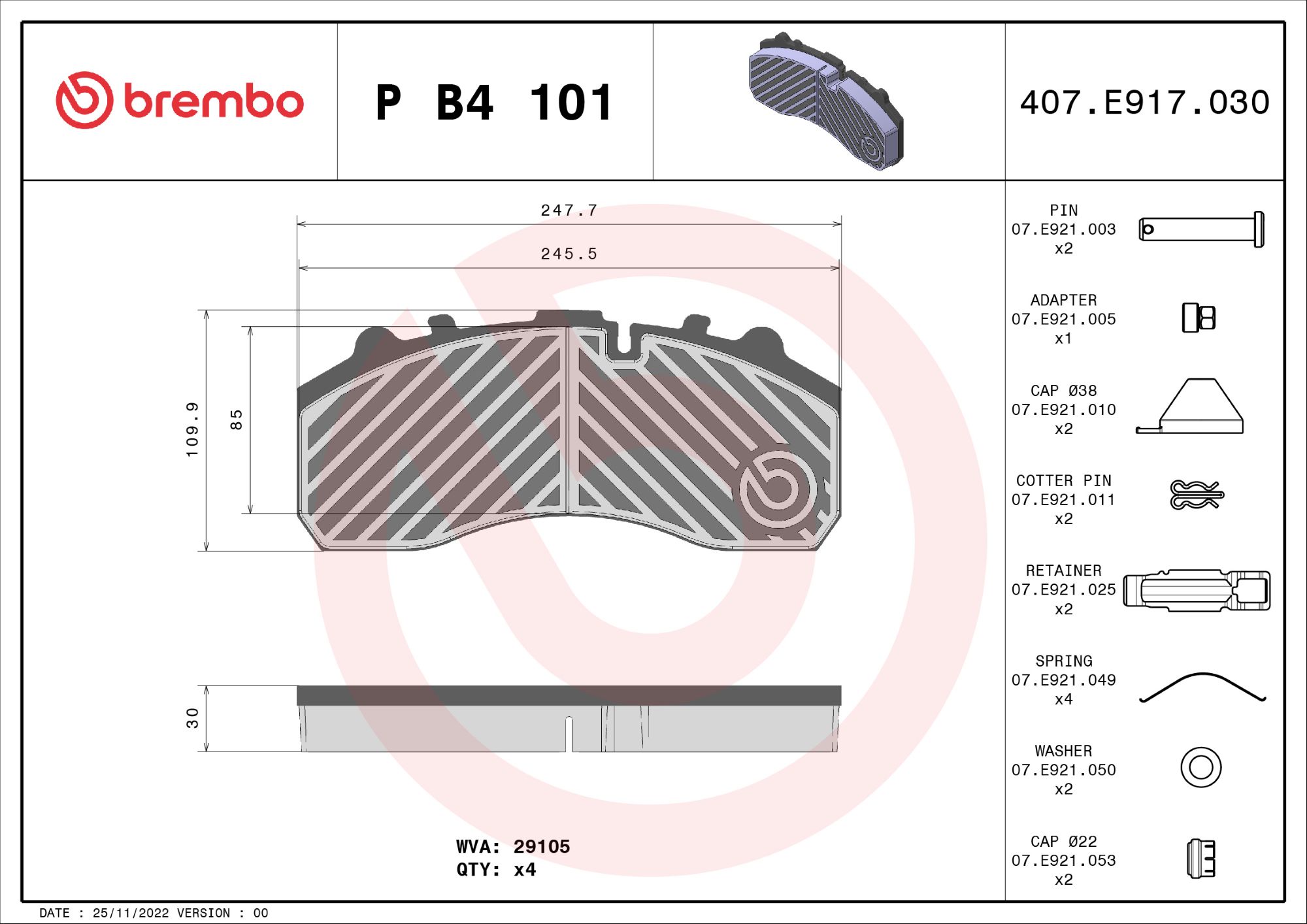 Set placute frana,frana disc P B4 101 BREMBO