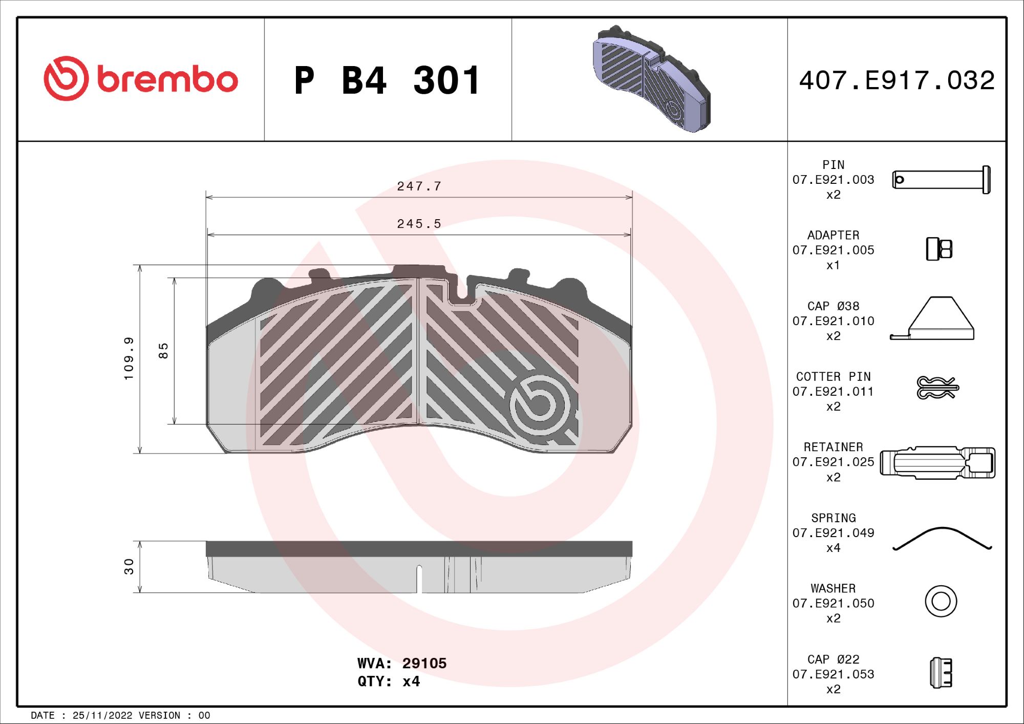 Set placute frana,frana disc P B4 301 BREMBO