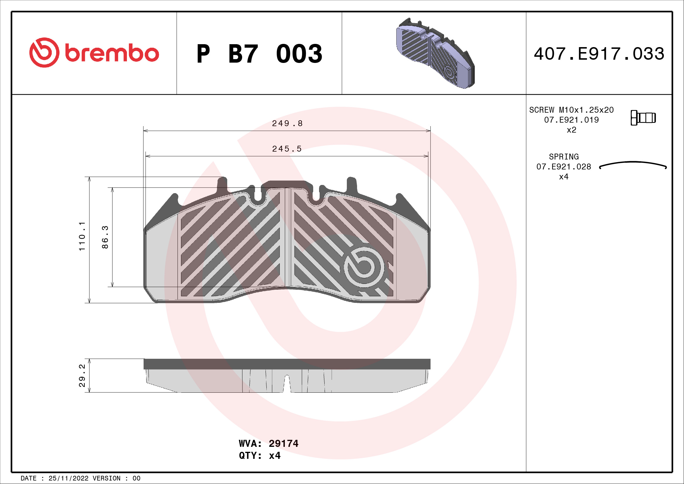 set placute frana,frana disc P B7 003 BREMBO