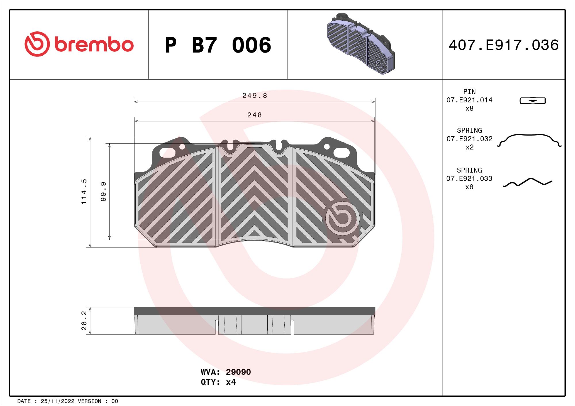 set placute frana,frana disc P B7 006 BREMBO