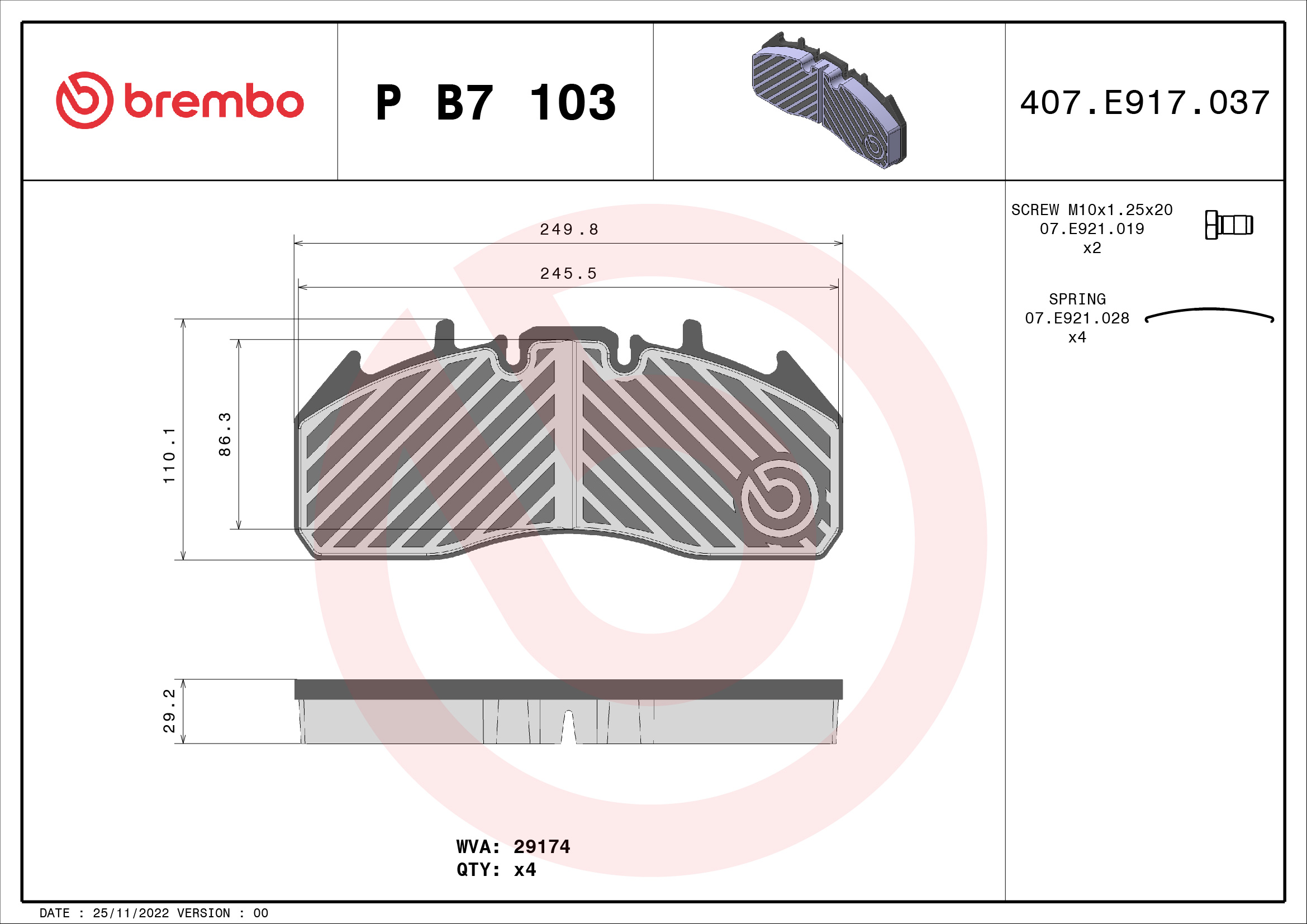set placute frana,frana disc P B7 103 BREMBO
