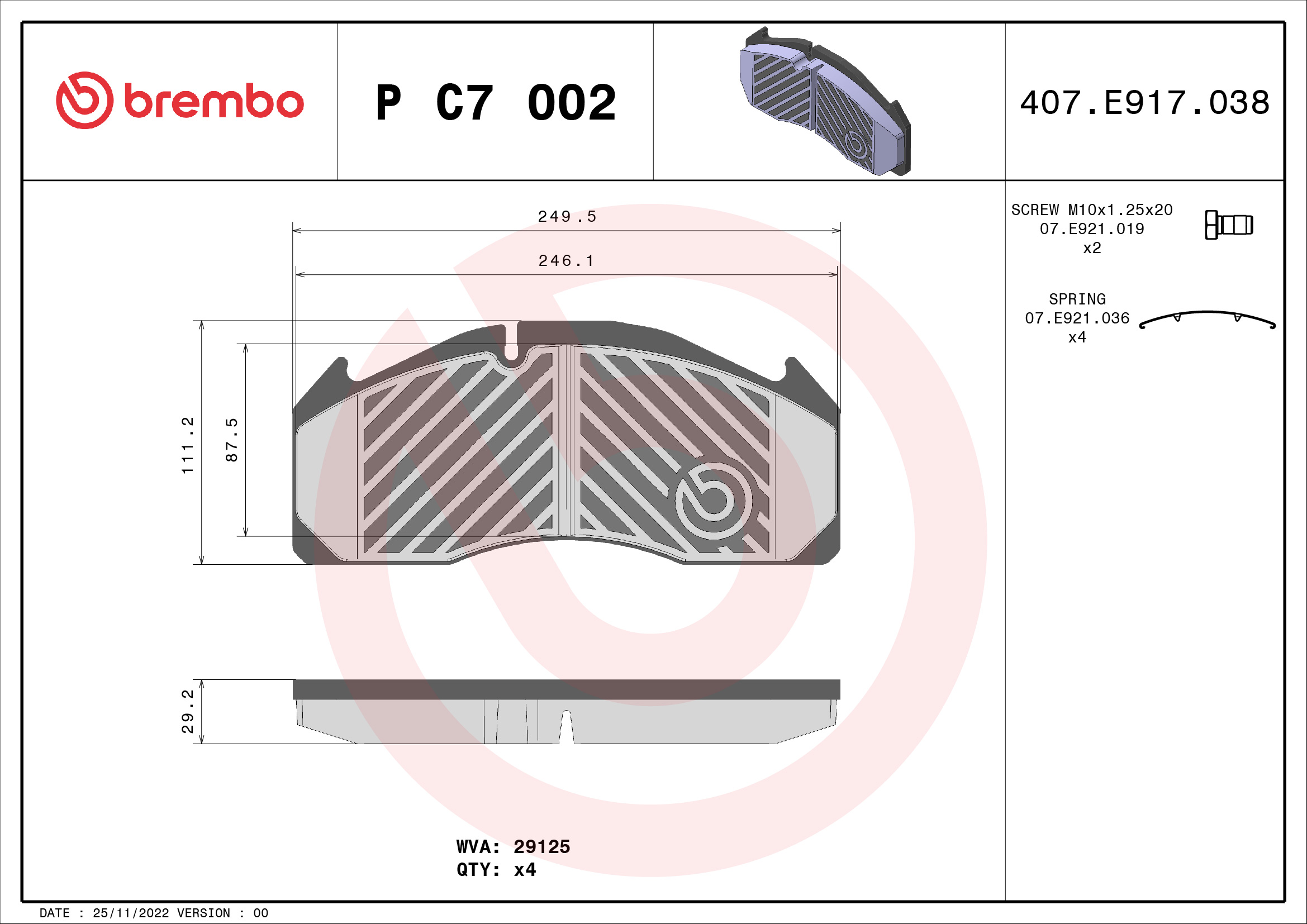 set placute frana,frana disc P C7 002 BREMBO
