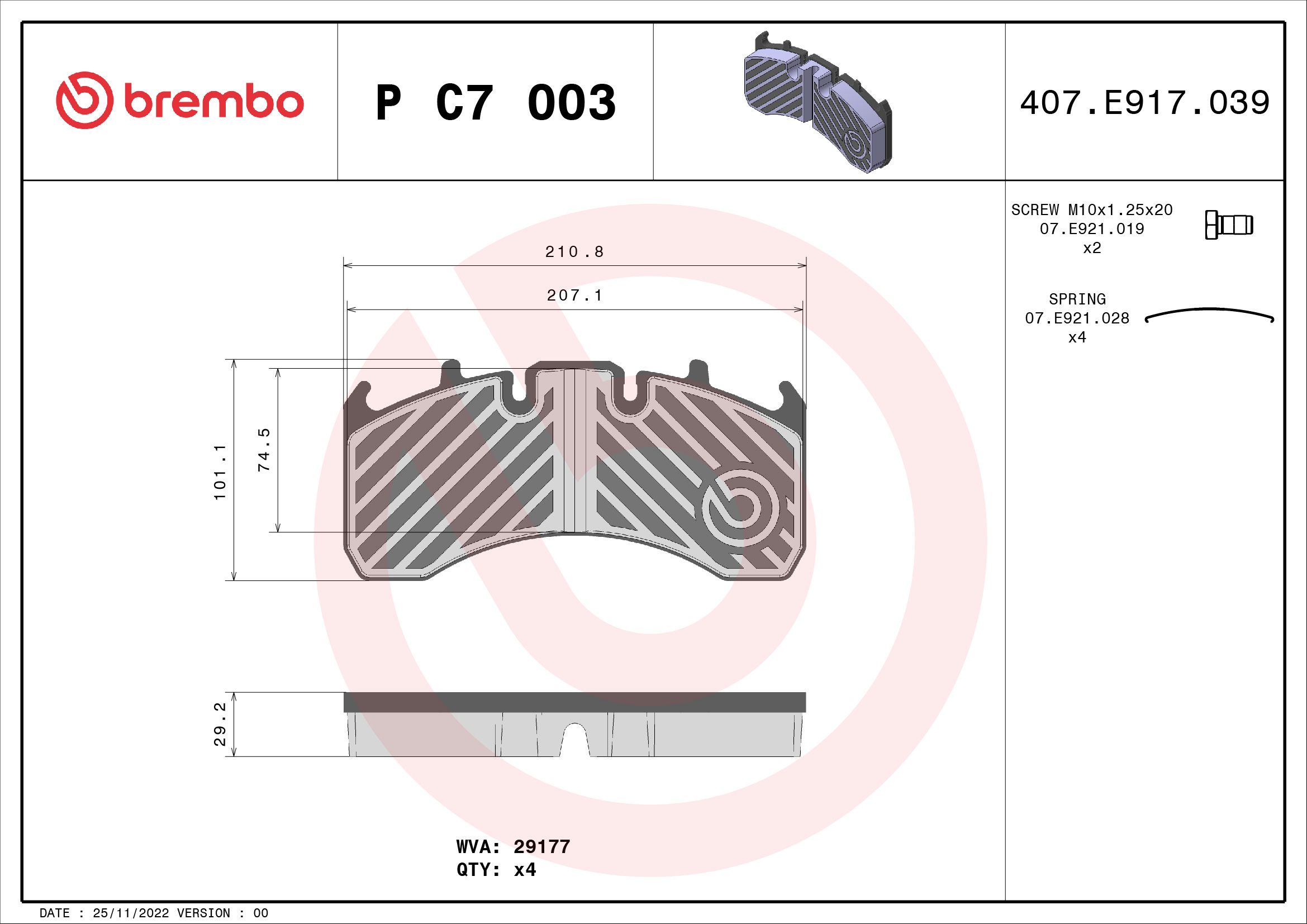 Set placute frana,frana disc P C7 003 BREMBO