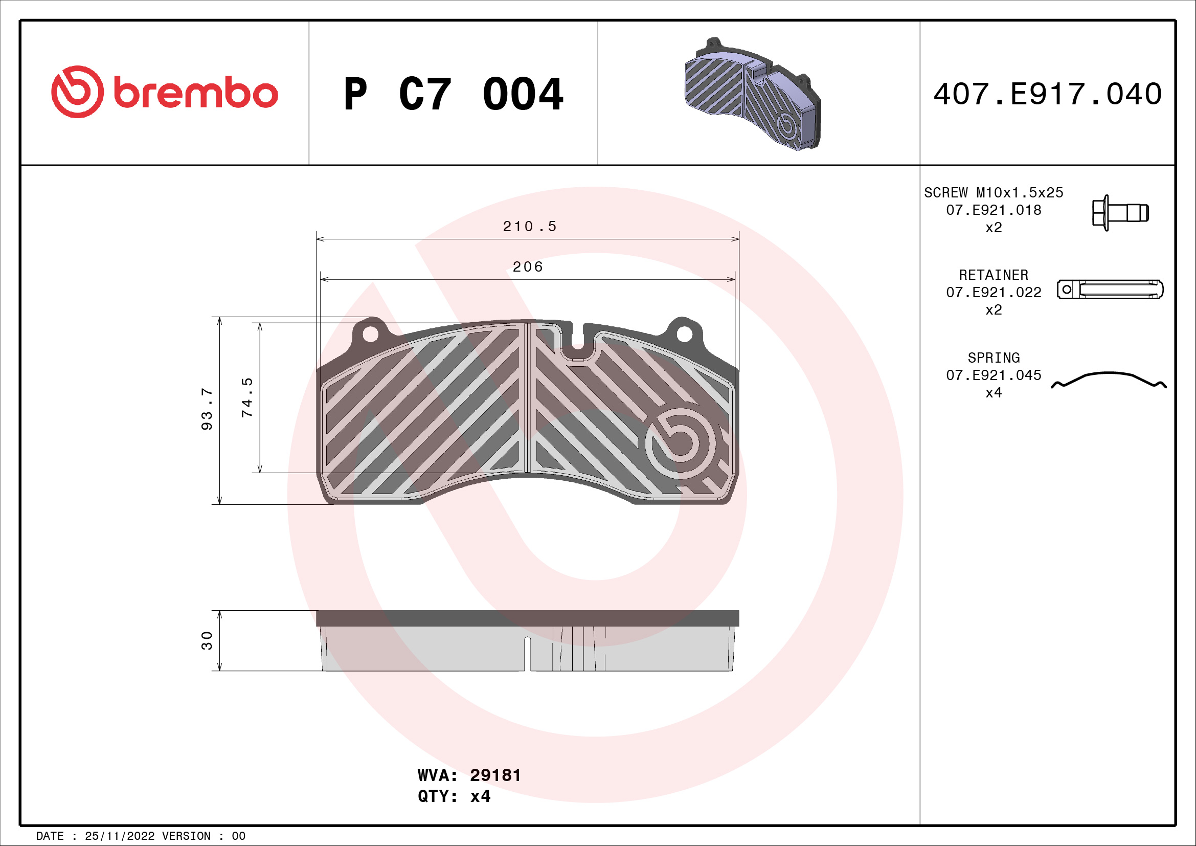 set placute frana,frana disc P C7 004 BREMBO