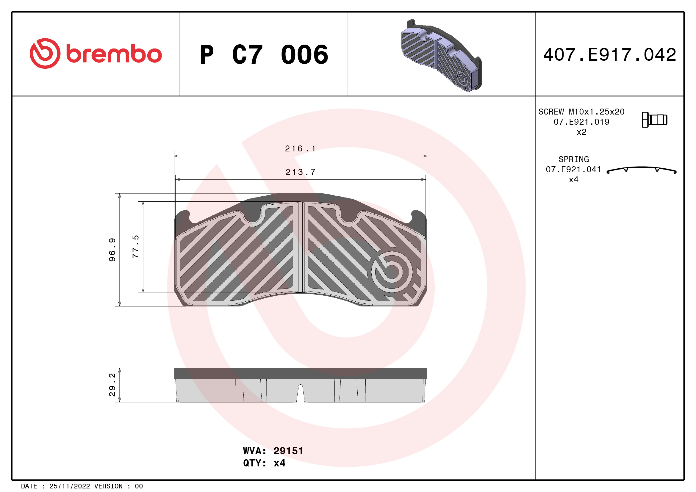 set placute frana,frana disc P C7 006 BREMBO