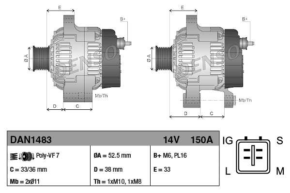 Generator / Alternator DAN1483 DENSO