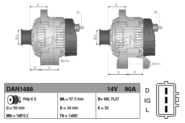 Generator / Alternator DAN1488 DENSO