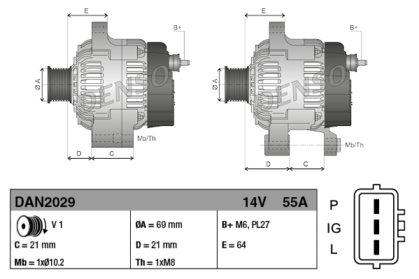 Generator / Alternator DAN2029 DENSO
