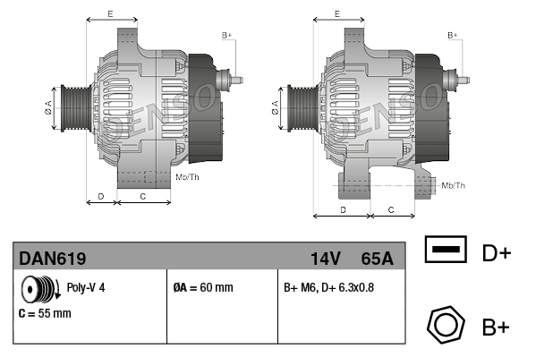 Generator / Alternator DAN619 DENSO