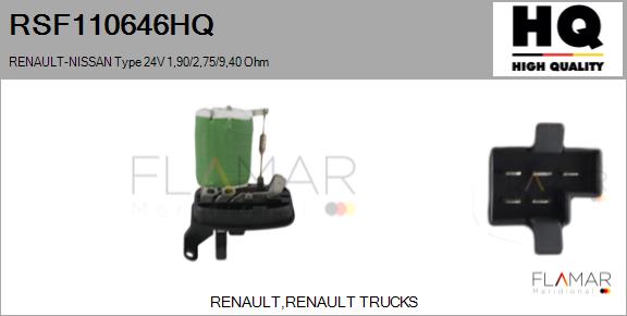 Rezistor, ventilator habitaclu RSF110646HQ FLAMAR