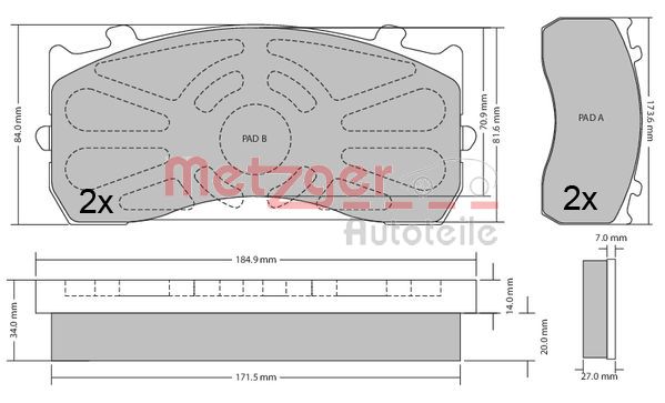 Set placute frana,frana disc 1170525 METZGER