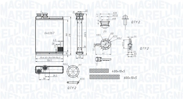 Schimbator caldura, incalzire habitaclu 350218486000 MAGNETI MARELLI