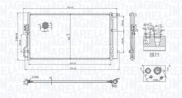Condensator, climatizare 350203101100 MAGNETI MARELLI