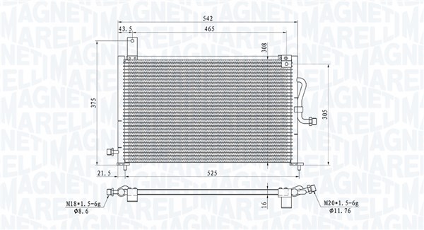 Condensator, climatizare 350203885000 MAGNETI MARELLI
