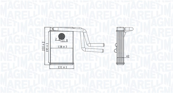 Schimbator caldura, incalzire habitaclu 350218487000 MAGNETI MARELLI